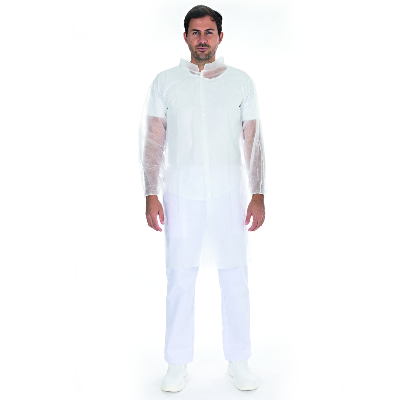 Blouse visiteur Eco avec boutons pression | couleur blanc, taille L, PP 105 x 125 cm