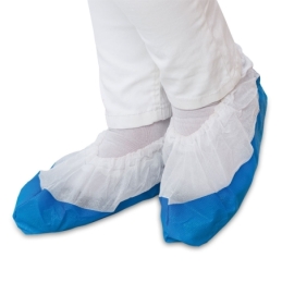 Vliesüberziehschuhe, weiss, mit blauer CPE-Laufsohle, Gr. XL