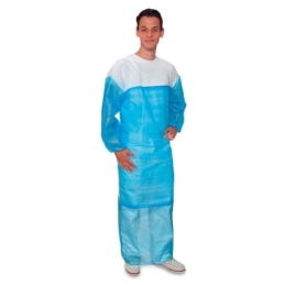 Vlies-Kittel, weiss/blau, Gr. 5/XXL, 168 cm (B) x 114–149 cm (L), mit perforierter Längenjustierung