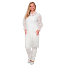 Blouse visiteur, blanc, sans poches, avec col, bords élastiques et boutons-pression, taille 6/XXXL, 155 cm x 125 cm