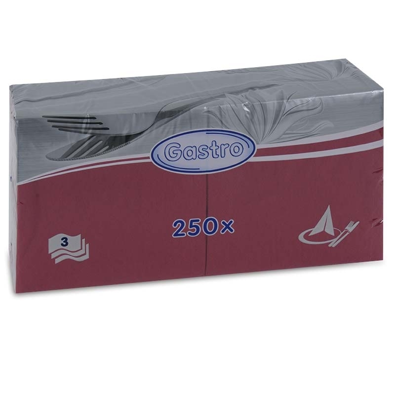 Serviettes de table 1/4 pli, bordeaux, 3 plis, 40 x 40 cm