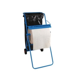 Support au sol zetMatic® pour rouleaux de chiffons de nettoyage avec support pour sac poubelle, bleu, largeur de rouleau jusqu'