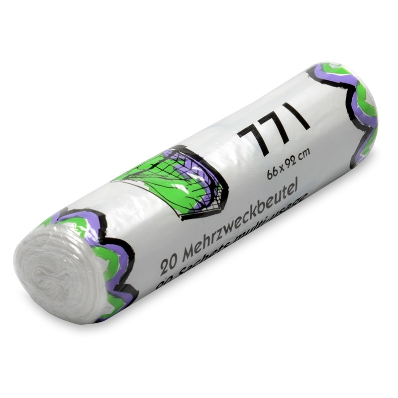 Sacs multi-usages 77 litres, 20 sacs/rouleau, 0,010 mm, avec bande de fermeture