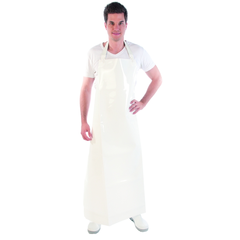 Tabliers à bavette PU sans doublure en tissu 350my, blanc, 130 x 100 cm