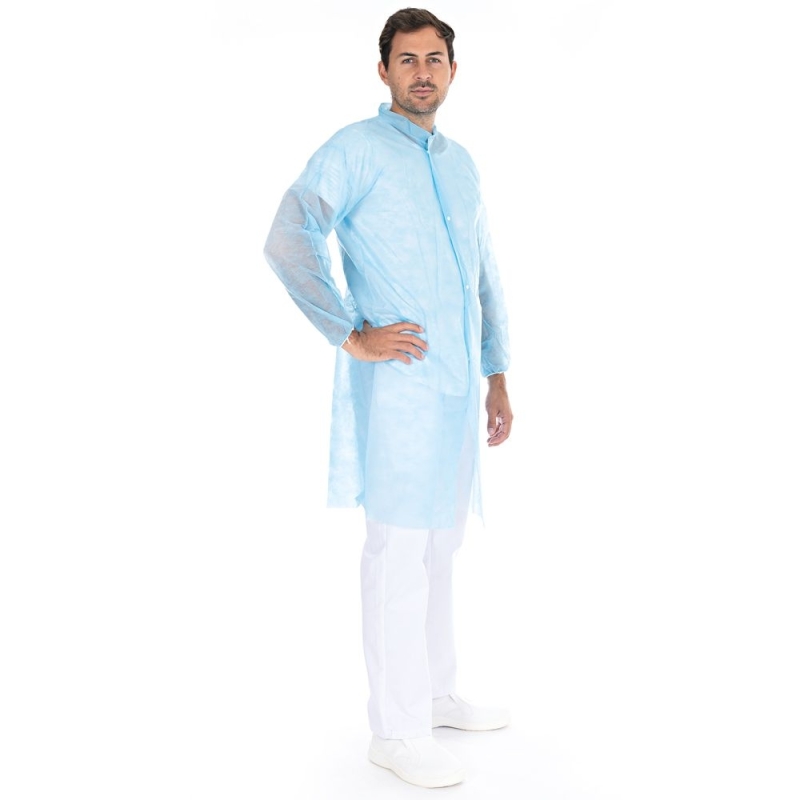 Besucherkittel Light mit Druckknöpfen | PP, Farbe blau, Länge 110 cm, Umfang 150 cm, Grösse XXXL