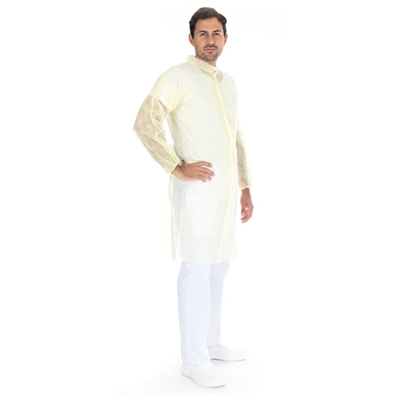 Blouse de visiteur Light avec boutons-pression | PP, couleur jaune, longueur 110 cm, circonférence 130 cm, taille XL