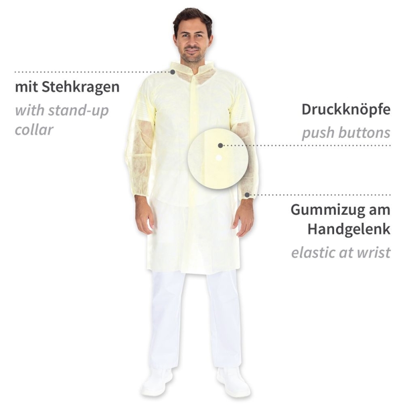 Blouse de visiteur Light avec boutons-pression | PP, couleur jaune, longueur 110 cm, circonférence 140 cm, taille XXL