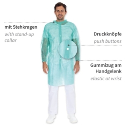 Besucherkittel Light mit Druckknöpfen | PP, Farbe grün, Länge 110 cm, Umfang 130 cm, Grösse XL