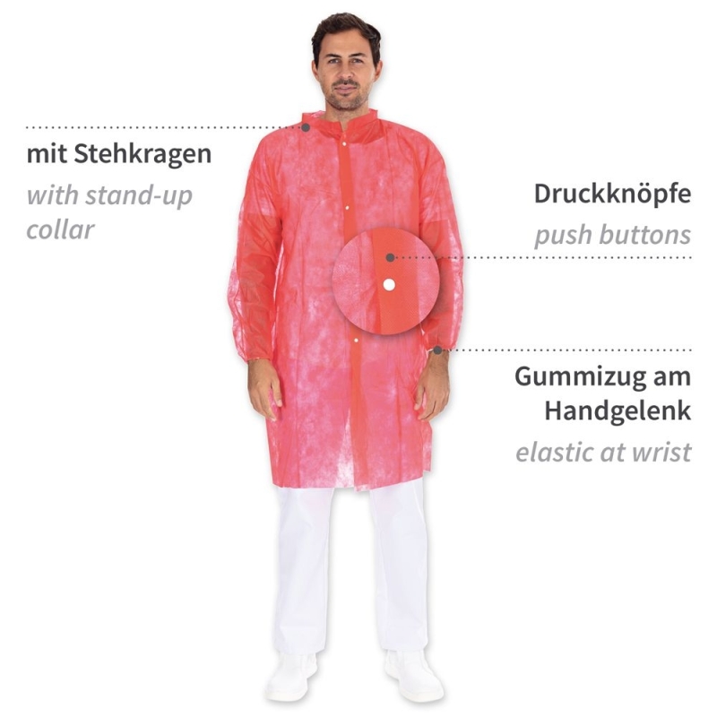 Blouse de visiteur Light avec boutons-pression | PP, couleur rouge, longueur 110 cm, circonférence 130 cm, taille XL