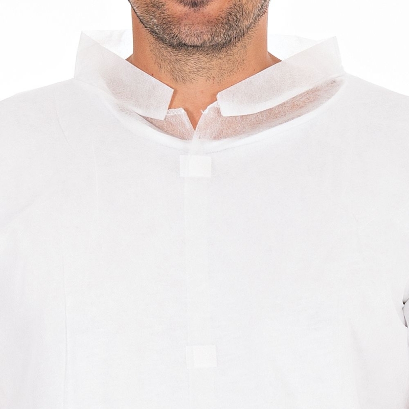 Besucherkittel Light mit Kragen und Klettverschluss | Farbe weiss, Gr. XXXL / PP, Länge 115 cm, Umfang 150 cm