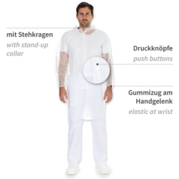 Blouse de visiteur Light avec boutons-pression | PP, couleur blanc, longueur 110 cm, circonférence 150 cm, taille XXXL