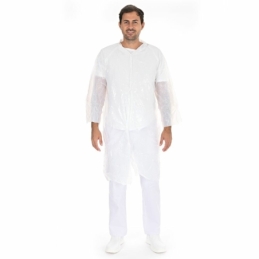 Blouse pour visiteurs en PE, blanche, taille XL, avec col et boutons-pression