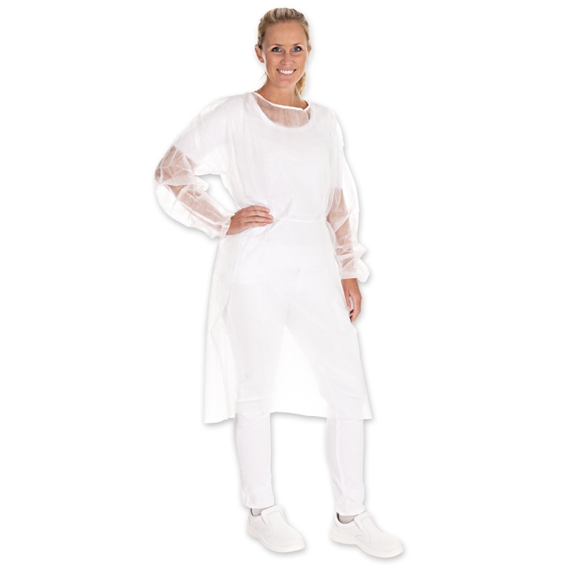 Kittel mit Armgummi | PP, Farbe weiss, Länge 140 cm, Umfang 150 cm, Grösse XXL