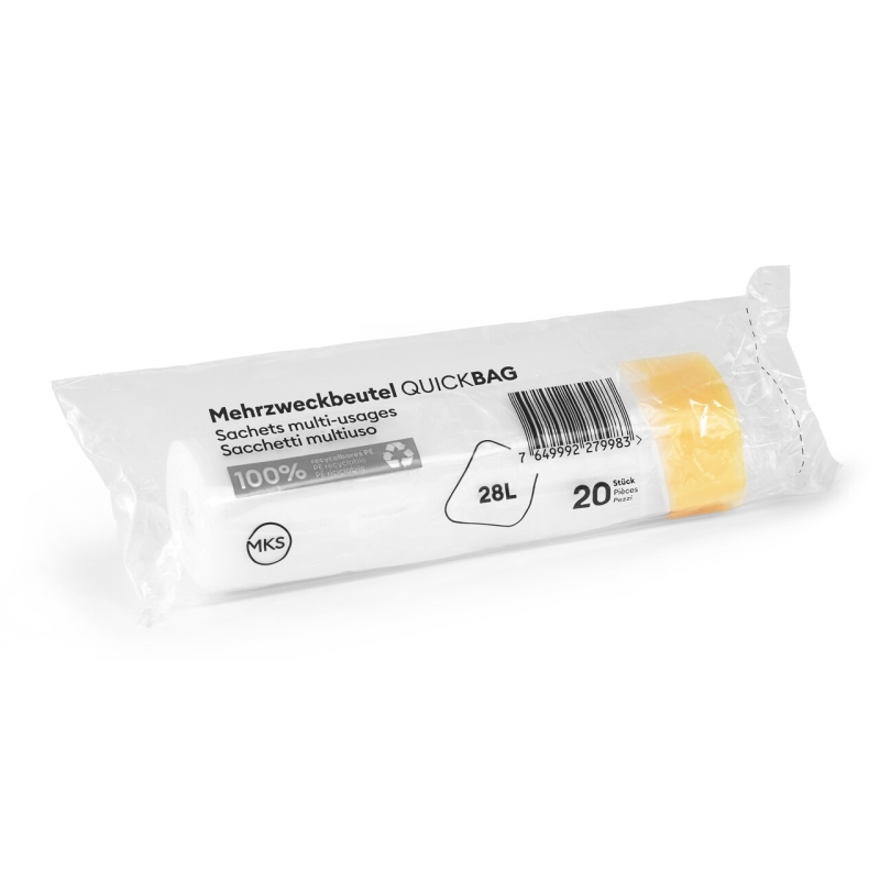 Sacs multi-usages 28 - 35 litres, 20 sacs/rouleau, 0,015 mm, avec lien coulissant