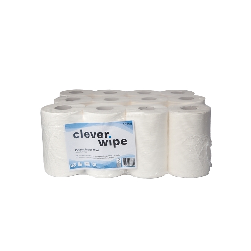 Lingettes en papier Mini Clever Wipe, blanches, 1 couche, env. 333 feuilles détachables de 200 x 360 mm