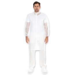 Besucherkittel mit Klettverschluss | PP, Farbe weiss, Länge 110 cm, Umfang 130 cm, Grösse XL