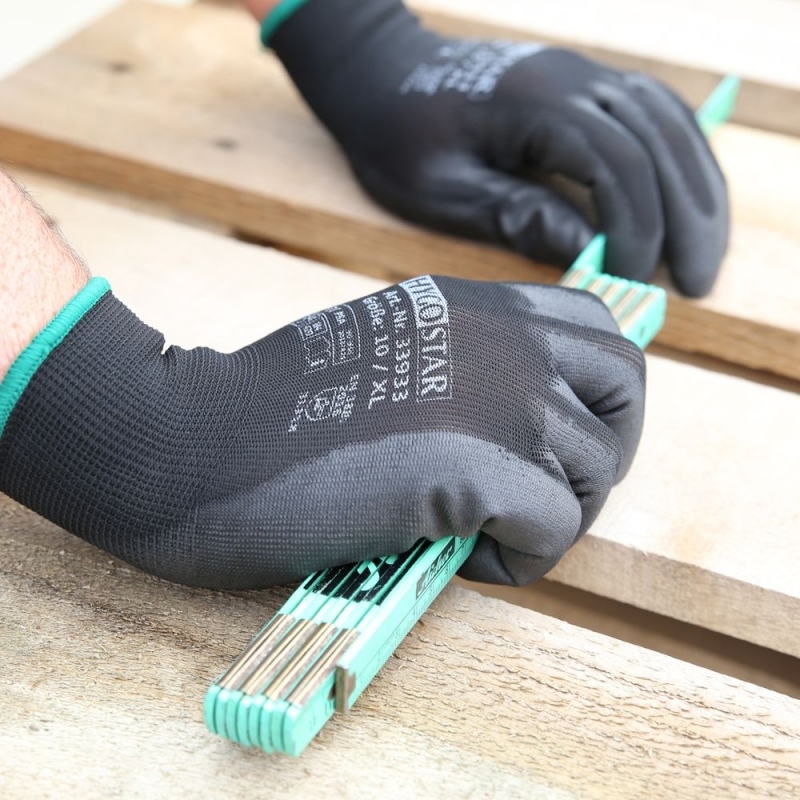 Feinstrickhandschuhe Black Ace | PU-Beschichtung, Grösse L