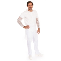 Blouse de visiteur Eco avec boutons-pression | PP, couleur blanc, longueur 110 cm, circonférence 130 cm, taille XL