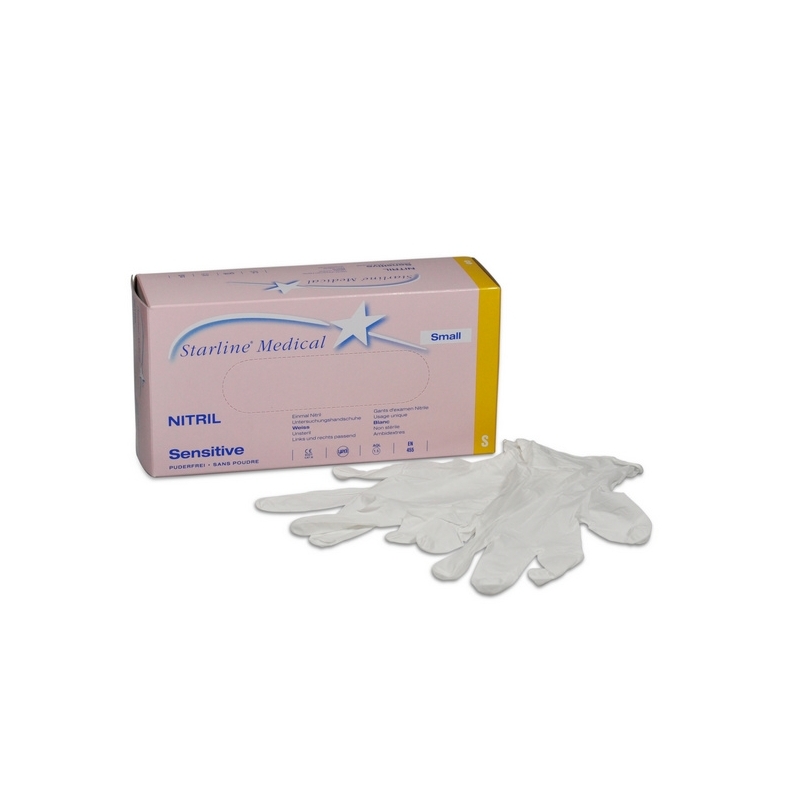 Gants d'examen Starline Medical Sensitive, blancs, non poudrés, taille S, 200 pièces.