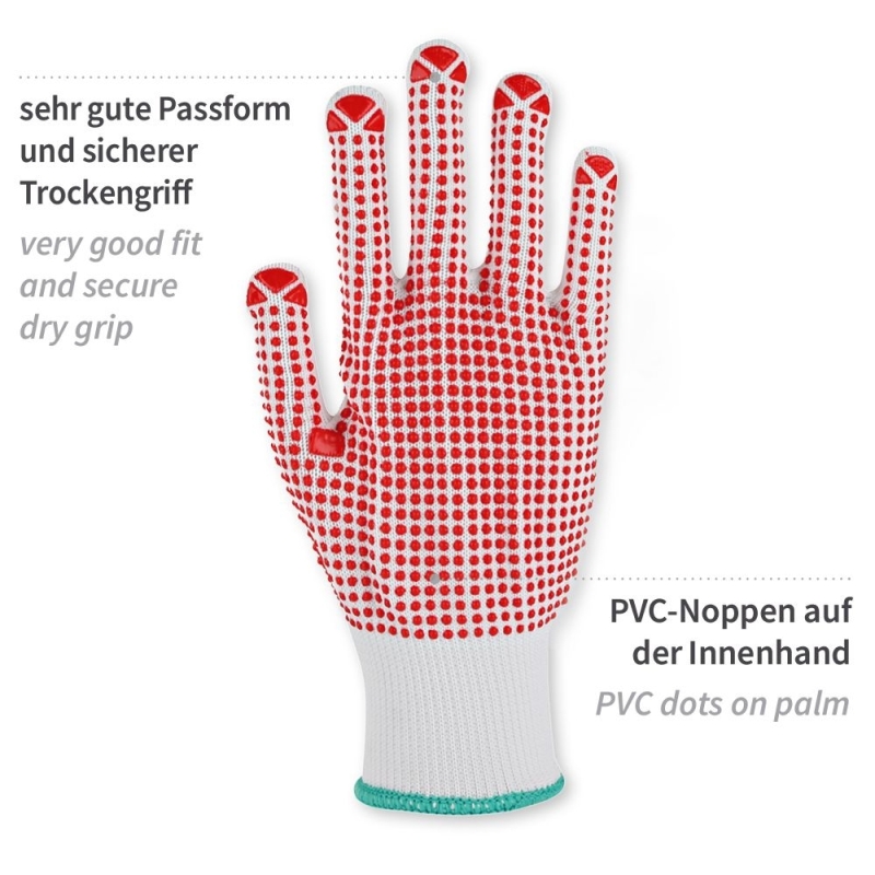 Gants en tricot moyen Structa | Nylon/coton, taille S. rouge/blanc