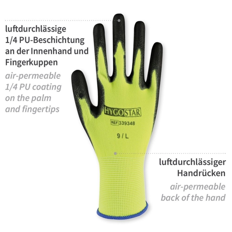 Feinstrickhandschuhe Neon Ace | PU-Beschichtung, Grösse M