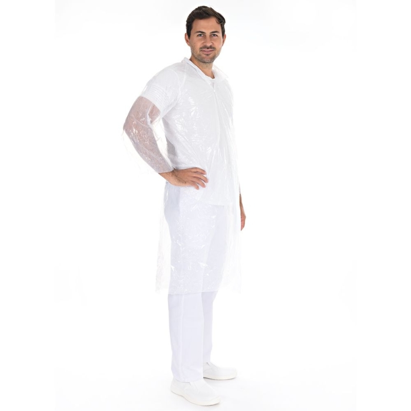 Besucherkittel Light mit Druckknöpfen | PE Farbe weiss, Länge 120 cm, Umfang 150 cm