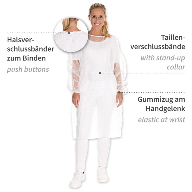 Kittel mit Armgummi | PP, Farbe weiss, Länge 140 cm, Umfang 150 cm, Grösse XXL