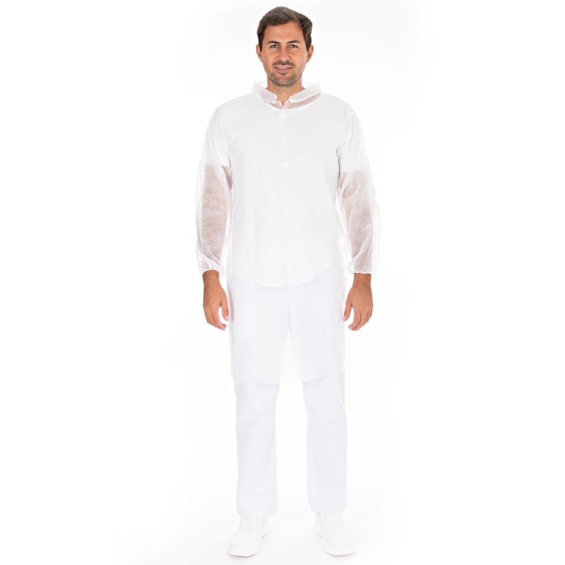 Besucherkittel Light mit Kragen und Klettverschluss | Farbe weiss, Gr. XXXL / PP, Länge 115 cm, Umfang 150 cm