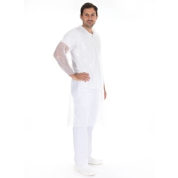 Besucherkittel Light mit Druckknöpfen | PE Farbe weiss, Länge 120 cm, Umfang 150 cm