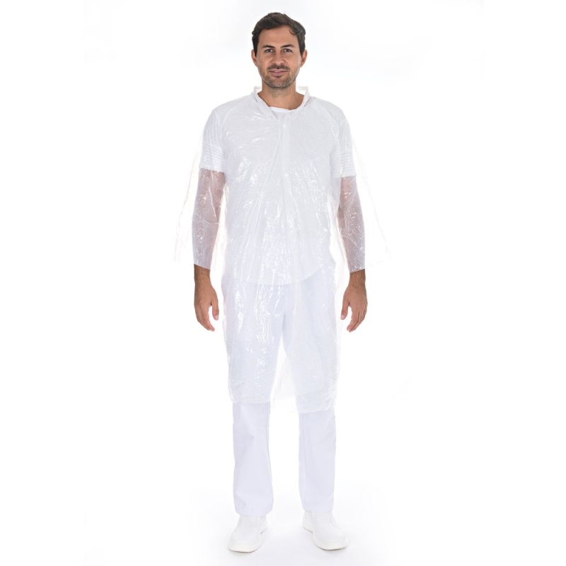 Besucherkittel Light mit Druckknöpfen | PE Farbe weiss, Länge 120 cm, Umfang 150 cm