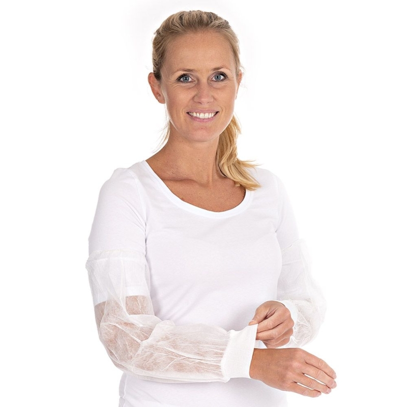 Ärmelschoner mit Strickbündchen | SMS, Farbe weiss, Länge 45 cm