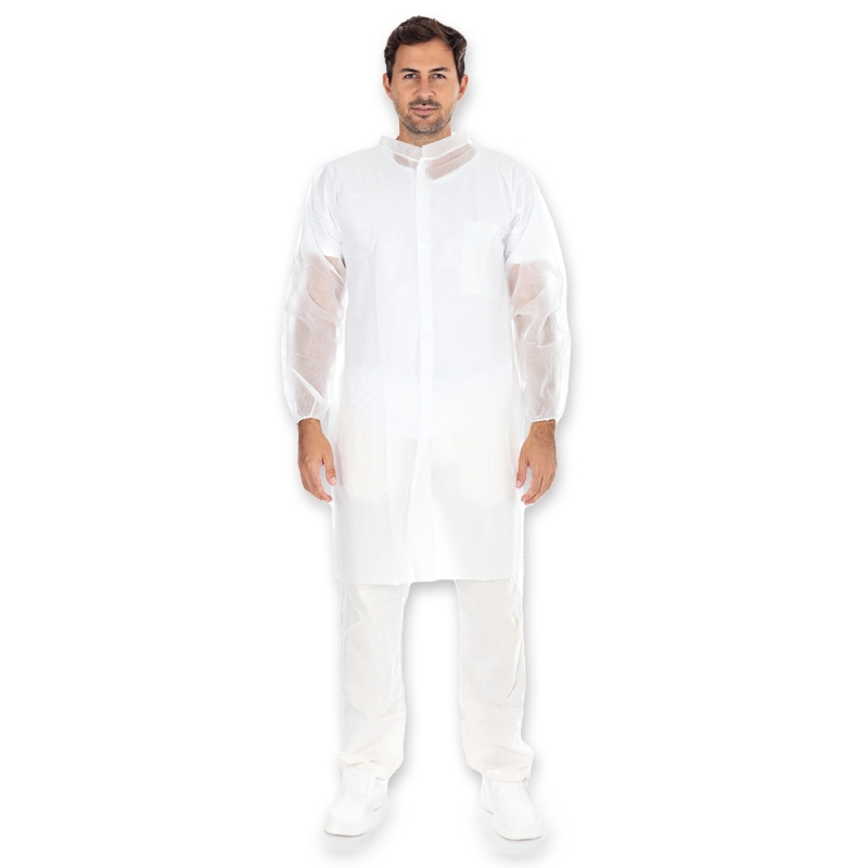 Blouse de visiteur avec fermeture velcro | PP, couleur blanc, longueur 110 cm, circonférence 125 cm, taille L