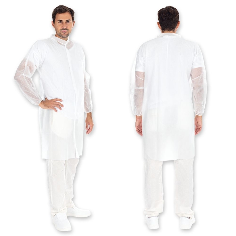 Blouse de visiteur avec fermeture velcro | PP, couleur blanc, longueur 110 cm, circonférence 125 cm, taille L