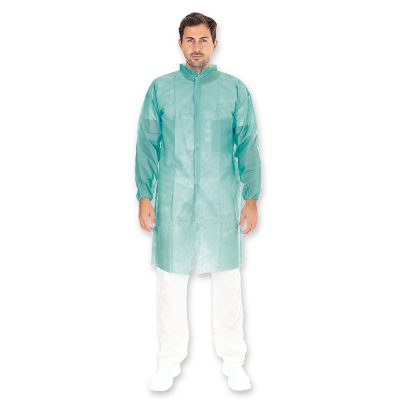Blouse de visiteur avec fermeture velcro | PP, couleur vert, longueur 110 cm, circonférence 140 cm, taille XXL