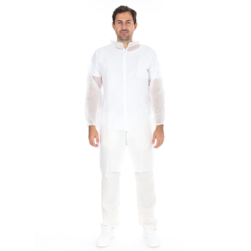 Blouse de visiteur avec fermeture à glissière | PP, couleur blanc, longueur 110 cm, circonférence 140 cm, taille XXL