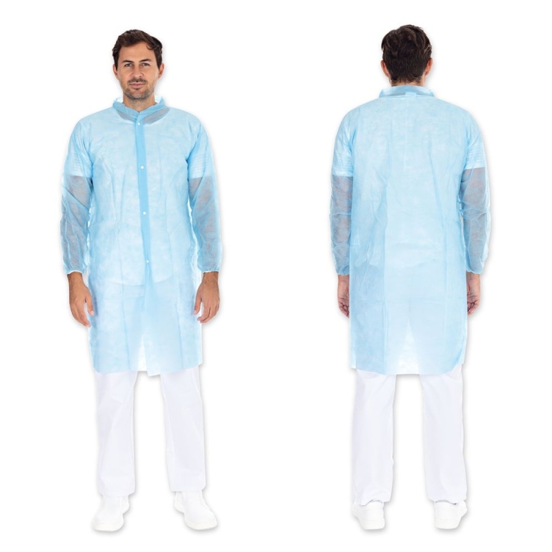Besucherkittel Light mit Druckknöpfen | PP, Farbe blau, Länge 110 cm, Umfang 140 cm, Grösse XXL