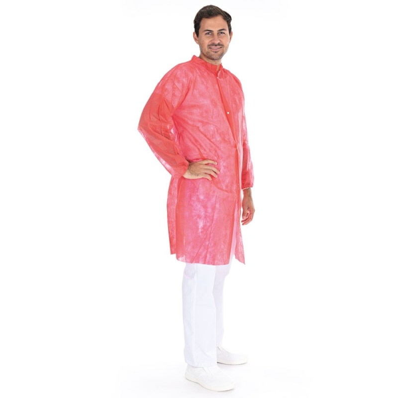 Besucherkittel Light mit Druckknöpfen | Farbe rot, Länge 110 cm, Umfang 140 cm, Gr. XXL