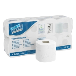 CLEAN and CLEVER WC-Papier Kleinrolle PRO 101, weiss, 3-lagig, ca. 250 Blatt à 94 x 110 mm