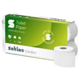 Satino Comfort Papier hygiénique petits rouleaux - MT1 System recyclé, 3 couches, rouleau de 250 feuilles, 9,4 × 12 cm, blanc