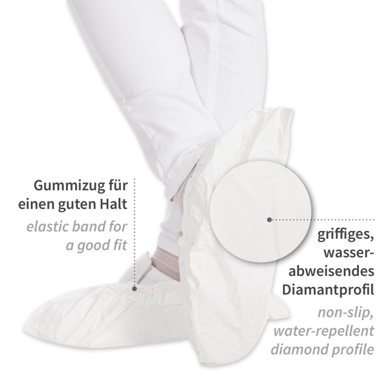 Couvre-chaussures Anti Slide | CPE, revêtement TPE, couleur blanc, longueur 41 cm