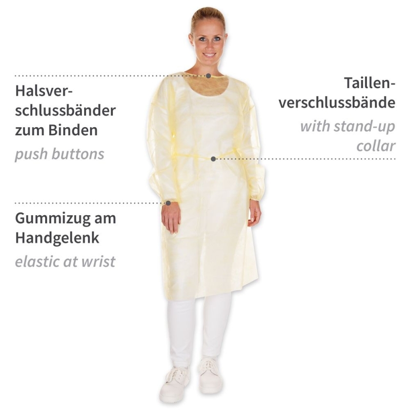 Kittel mit Armgummi | PP, Farbe gelb, Länge 115 cm, Umfang 140 cm, Grösse L