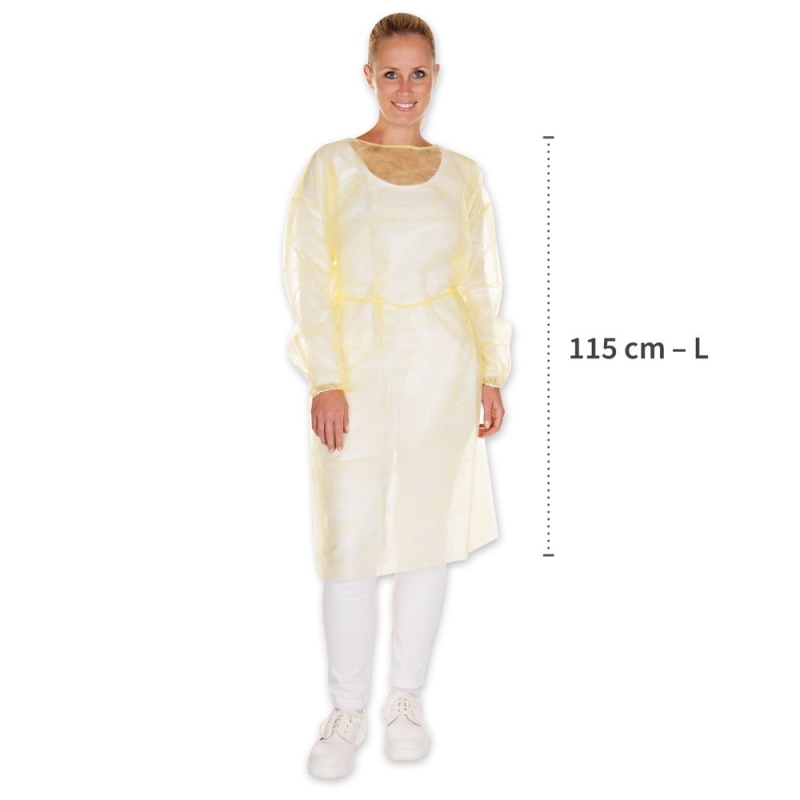 Kittel mit Armgummi | PP, Farbe gelb, Länge 115 cm, Umfang 140 cm, Grösse L