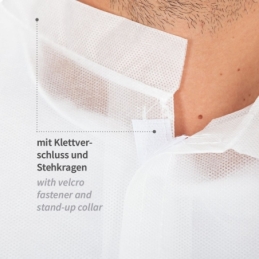 Besucherkittel mit Klettverschluss | PP, Farbe weiss, Länge 115 cm, Umfang 150 cm, Grösse XXXL