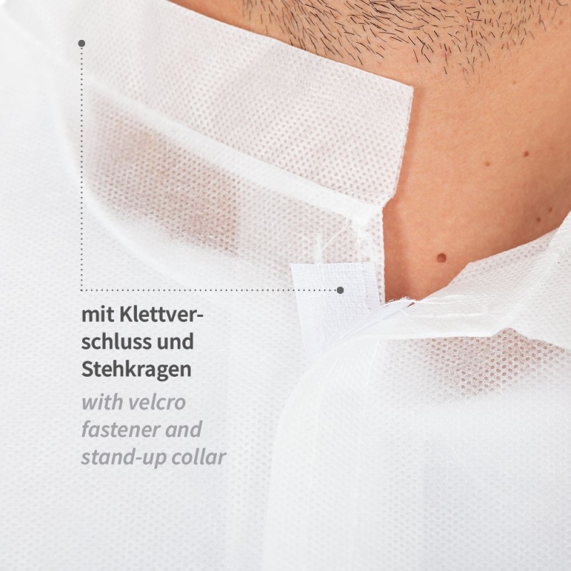 Besucherkittel mit Klettverschluss | PP, Farbe weiss, Länge 115 cm, Umfang 150 cm, Grösse XXXL