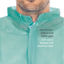 Besucherkittel mit Klettverschluss | PP, Farbe grün, Länge 110 cm, Umfang 140 cm, Grösse XXL