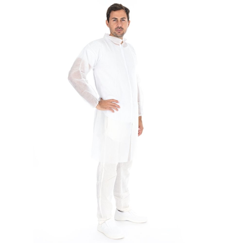 Besucherkittel mit Reissverschluss | PP, Farbe weiss, Länge 110 cm, Umfang 130 cm, Grösse XL