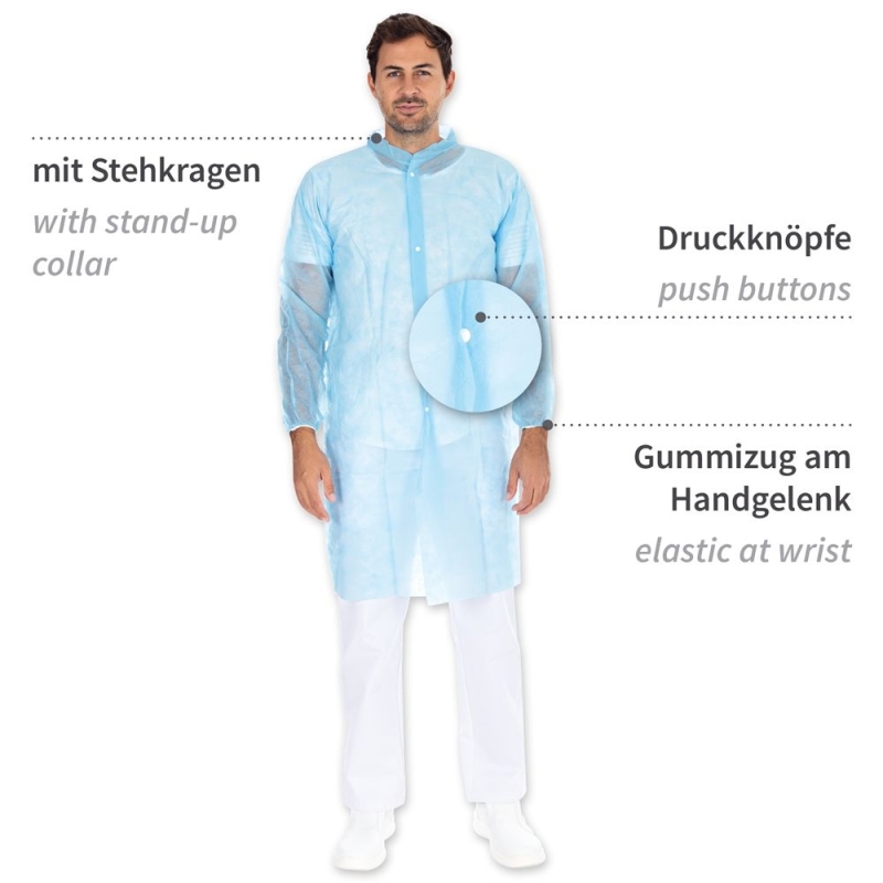 Blouse de visiteur Light avec boutons-pression | PP, couleur bleu, longueur 110 cm, circonférence 150 cm, taille XXXL