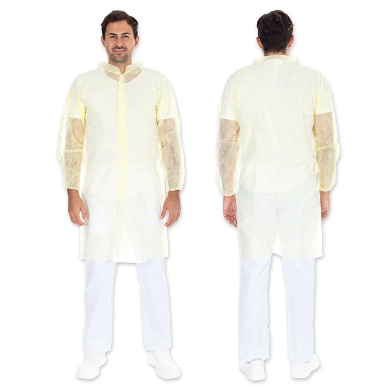 Besucherkittel Light mit Druckknöpfen | PP, Farbe gelb, Länge 110 cm, Umfang 140 cm, Grösse XXL