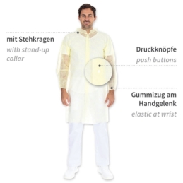 Besucherkittel Light mit Druckknöpfen | PP, Farbe gelb, Länge 110 cm, Umfang 140 cm, Grösse XXL