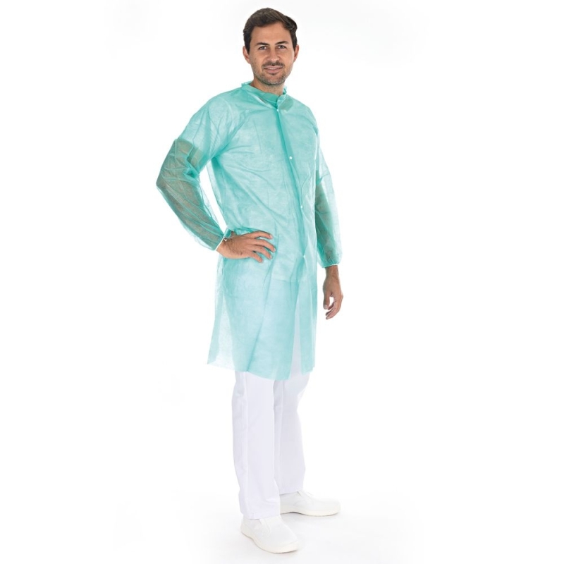 Besucherkittel Light mit Druckknöpfen | PP, Farbe grün, Länge 110 cm, Umfang 130 cm, Grösse XL